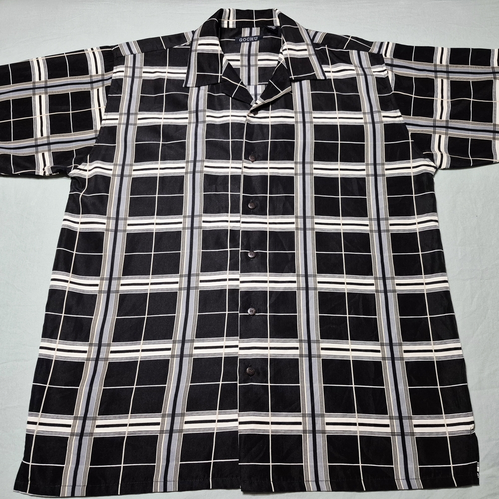 Black and White Plaid Button-Up Shirt